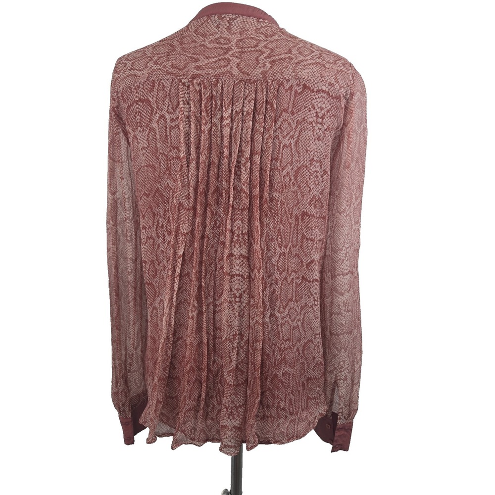 Joie Small S Salmon Snake Print 100% Silk‎ Hidden-Button-Front Blouse Top - Picture 4 of 7